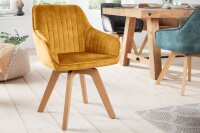 Bürostuhl drehbar Retro aus Samt Holz in Gelb Natur