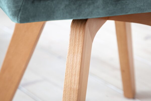 Bürostuhl drehbar Samt Holz in Petrol Natur Retro Design
