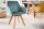 Bürostuhl drehbar Samt Holz in Petrol Natur Retro Design