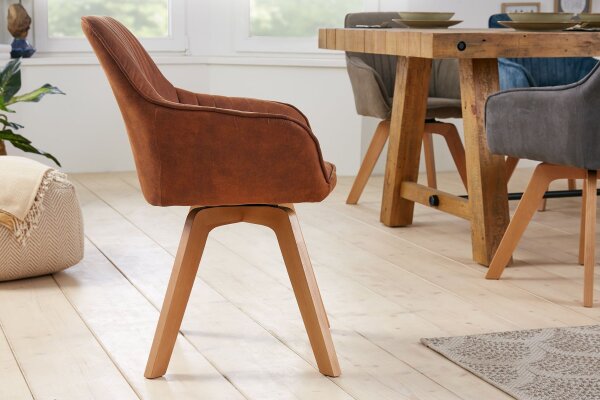Drehstuhl ohne Rollen Stoff Holz Retro Braun LIVORNO