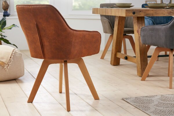 Drehstuhl ohne Rollen Stoff Holz Retro Braun LIVORNO
