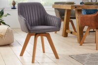 Drehstuhl ohne Rollen Grau Natur aus Stoff Holz Retro