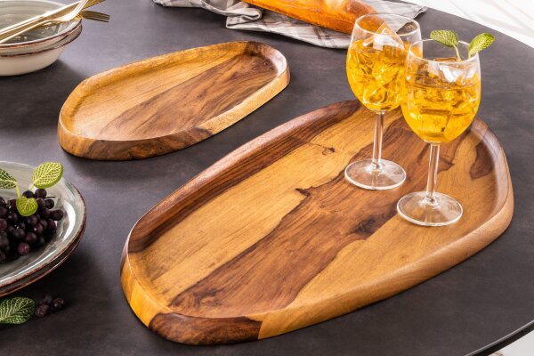 Tablett 2er Set Sheesham Holz massiv Handarbeit