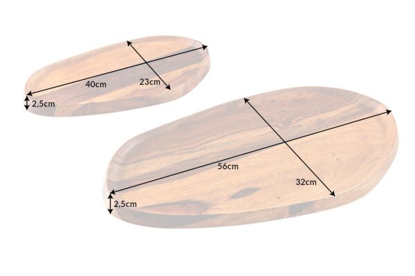 Tablett 2er Set Sheesham Holz massiv Handarbeit