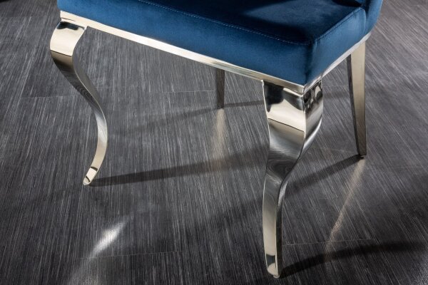 Esszimmerstuhl Blau Silber Barock aus Samt Metall mit Griff