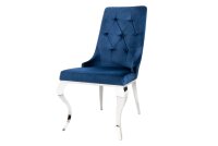 Esszimmerstuhl Blau Silber Barock aus Samt Metall mit Griff