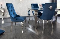 Esszimmerstuhl Blau Silber Barock aus Samt Metall mit Griff