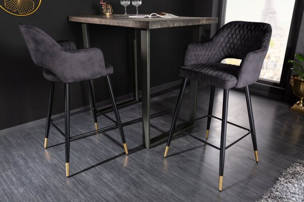 Barstuhl mit Lehne Samt Metall Grau Schwarz Gold VENUS