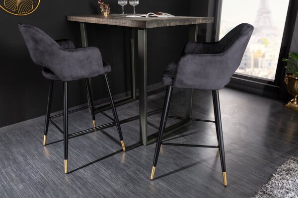 Barstuhl mit Lehne Samt Metall Grau Schwarz Gold VENUS