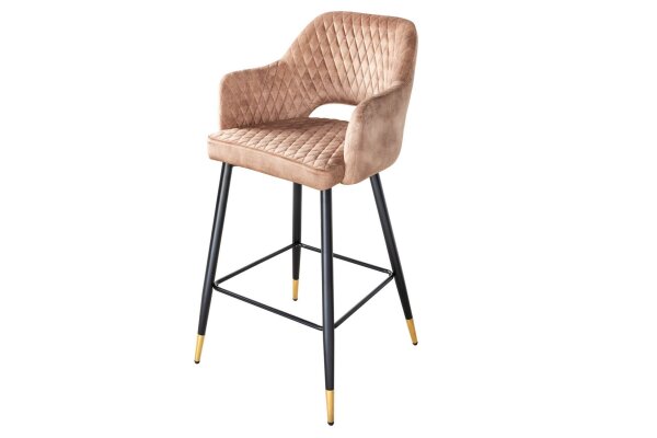 Tresenhocker Samt Metall in Greige Schwarz Gold Retro