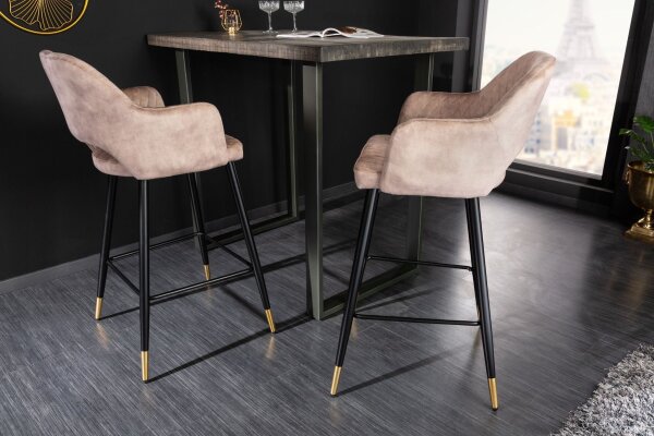Tresenhocker Samt Metall in Greige Schwarz Gold Retro
