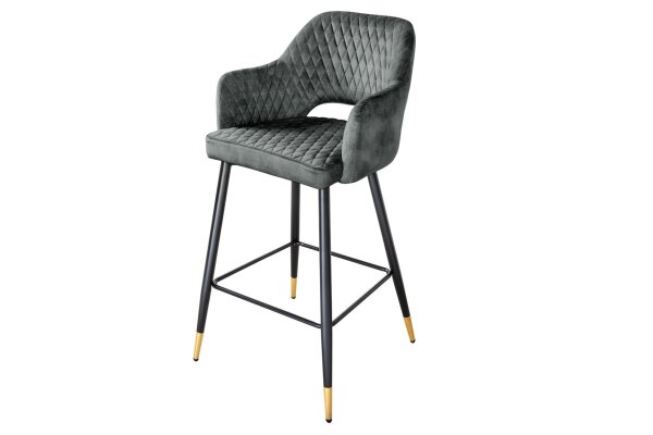 Tresenstuhl Samt Metall Retro in Schwarz Grün-Grau