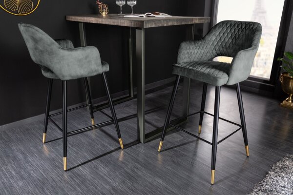 Tresenstuhl Samt Metall Retro in Schwarz Grün-Grau