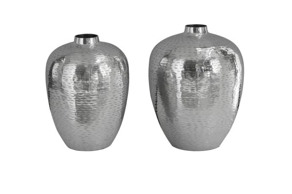 Dekovase 2er Set Hammerschlag Metall Unikat in Silber