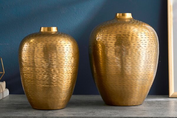 Deko Vase 2er Set Handarbeit Hammerschlag Unikat in Gold