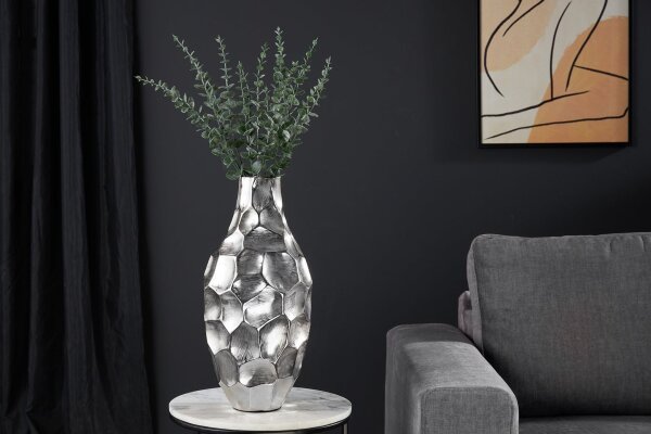 Dekovase in Silber Hammerschlag 45 cm hoch Metall Handarbeit