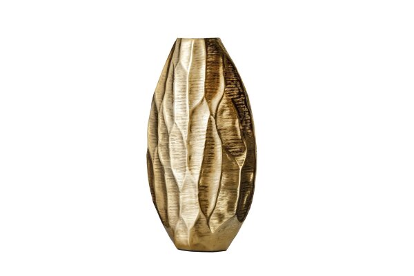 Dekovase Gold Handarbeit H: 44 cm Unikat Hammerschlag Metall