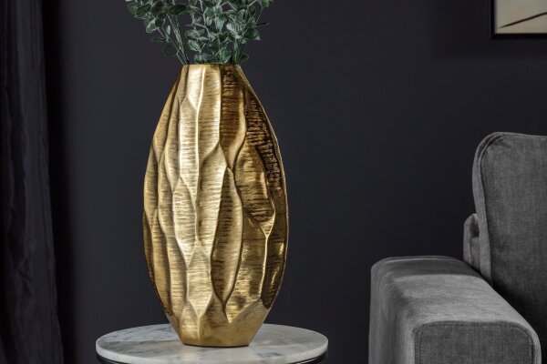 Dekovase Gold Handarbeit H: 44 cm Unikat Hammerschlag Metall