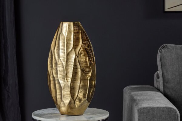 Dekovase Gold Handarbeit H: 44 cm Unikat Hammerschlag Metall