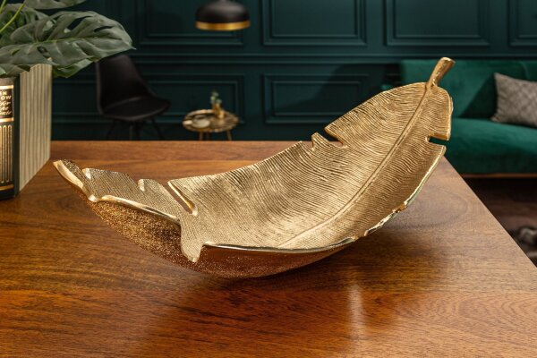 Deko Schale in Gold 62 cm lang aus Metall Handarbeit