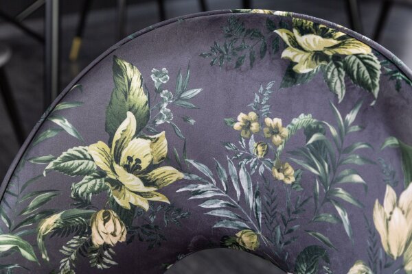 Esszimmerstuhl ohne Armlehne Samt Metall florales Muster Grau