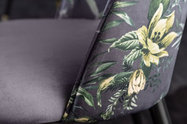 Esszimmerstuhl ohne Armlehne Samt Metall florales Muster Grau