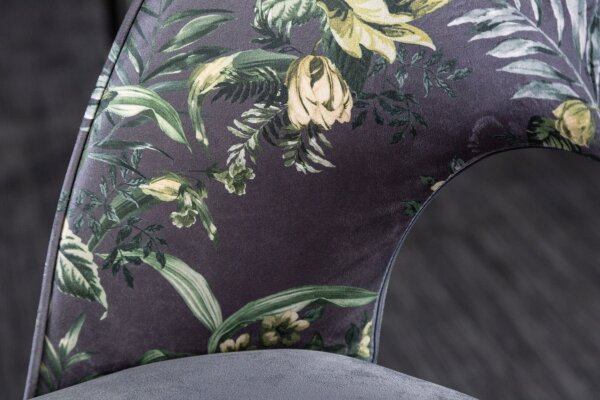 Esszimmerstuhl ohne Armlehne Samt Metall florales Muster Grau