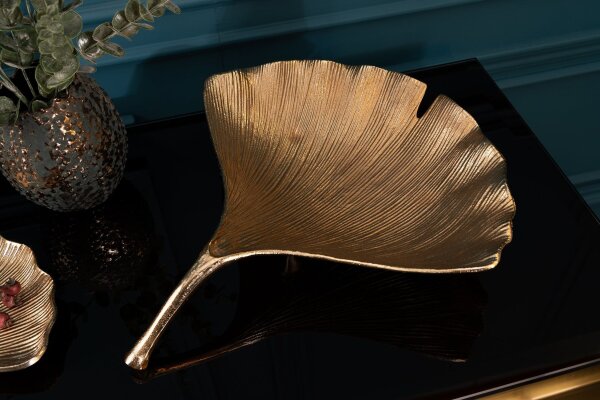 Deko Schale aus Metall 42 cm lang in Gold Ginko Asiatisch