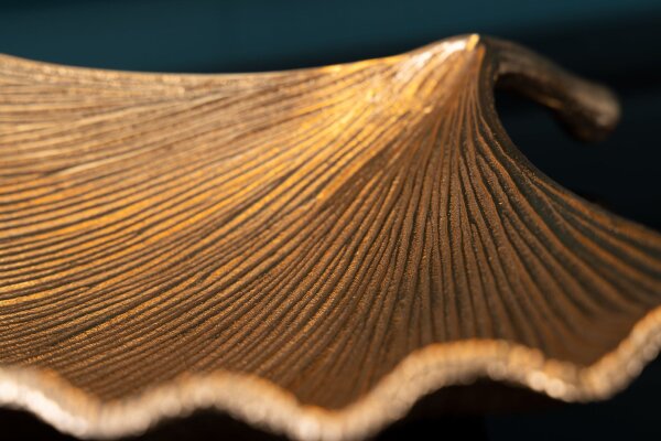 Deko Schale aus Metall 42 cm lang in Gold Ginko Asiatisch