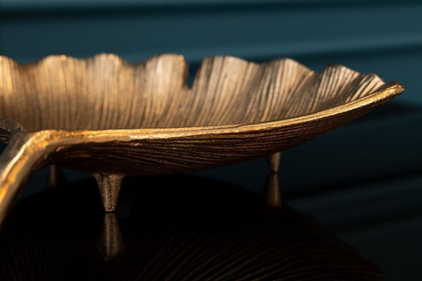 Deko Schale aus Metall 42 cm lang in Gold Ginko Asiatisch