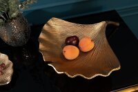 Deko Schale aus Metall 42 cm lang in Gold Ginko Asiatisch