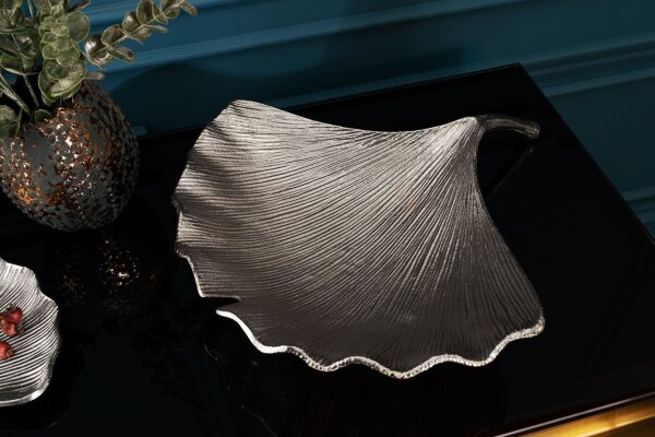 Dekoschale in Silber Handarbeit 42 cm Ginko Design Asiatisch