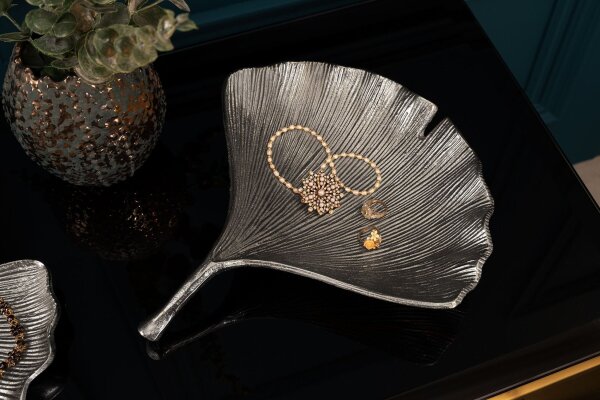 Dekoschale Silber aus Metall Handarbeit L: 33 cm Ginko Design