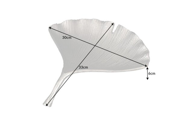 Dekoschale Silber aus Metall Handarbeit L: 33 cm Ginko Design