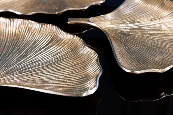 Schale Metall in Gold L: 42 cm Ginko Handarbeit Asiatisch