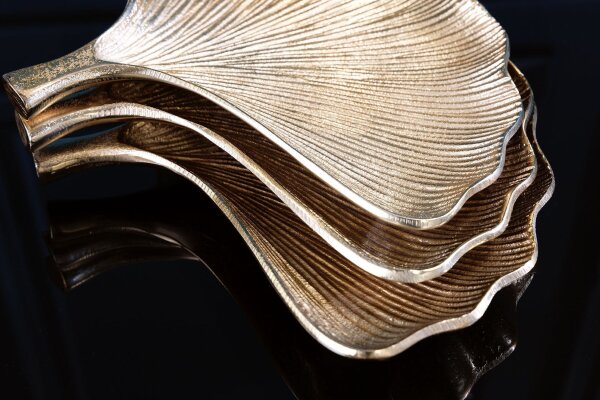 Schale Metall in Gold L: 42 cm Ginko Handarbeit Asiatisch
