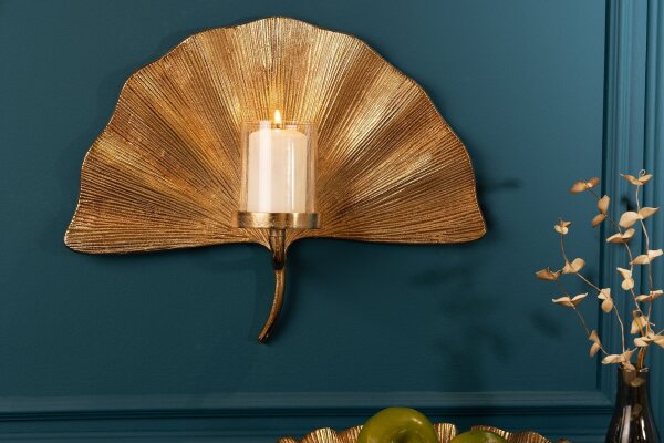 Wandkerzenhalter Gold B: 43 cm Metall Glas Handarbeit