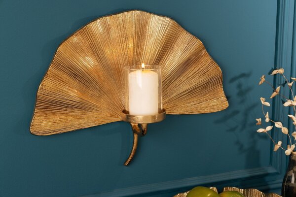 Wandkerzenhalter Gold B: 43 cm Metall Glas Handarbeit