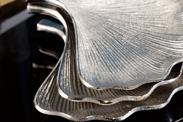 Schale Metall in Silber L: 28 cm Ginko Handarbeit Asiatisch