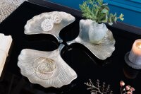 Schale Metall in Silber L: 28 cm Ginko Handarbeit Asiatisch