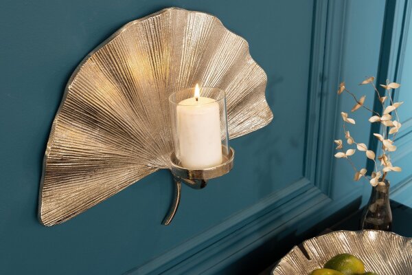 Kerzenhalter Wand in Silber B: 43 cm Metall Glas Handarbeit