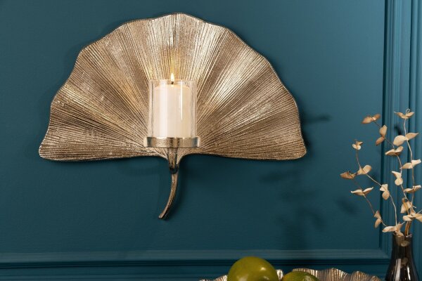 Kerzenhalter Wand in Silber B: 43 cm Metall Glas Handarbeit