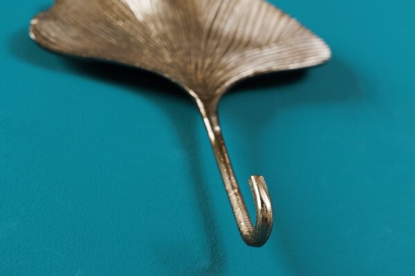 Garderobenhaken Metall Handarbeit in Gold Ginko Design