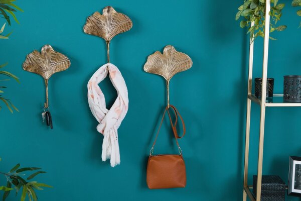 Garderobenhaken Metall Handarbeit in Gold Ginko Design