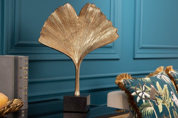 Dekostatue Metall Asiatisch 34cm Gold Ginko Design Handarbeit