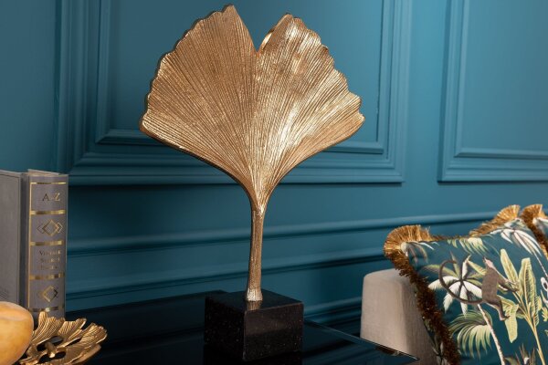 Dekostatue Metall Asiatisch 34cm Gold Ginko Design Handarbeit