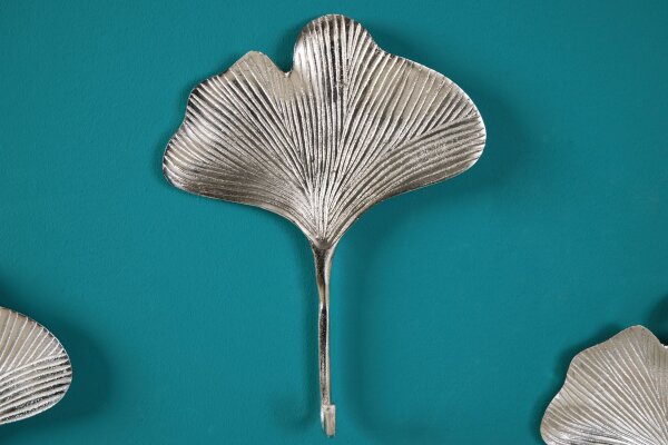 Wandgarderobe Metall Handarbeit in Silber Ginko Design