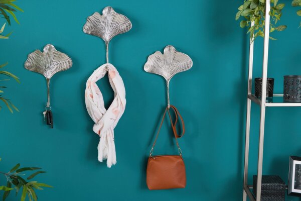 Wandgarderobe Metall Handarbeit in Silber Ginko Design