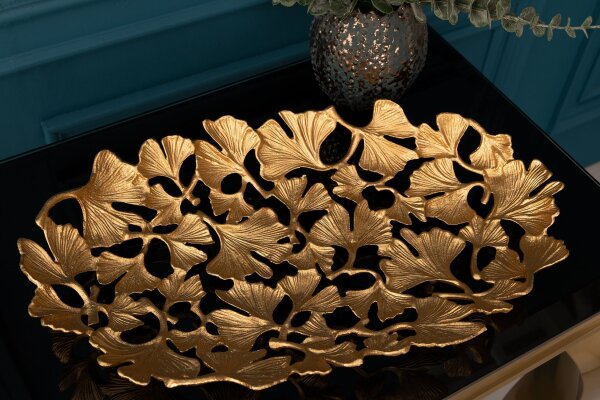 Deko Schale Metall 50 cm lang in Gold Ginko Handarbeit