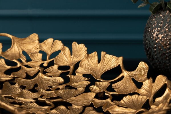 Deko Schale Metall 50 cm lang in Gold Ginko Handarbeit